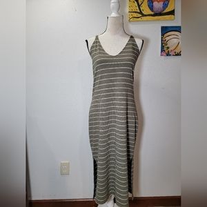 NWT Melloday Womens Striped Double V Rib Texture Sleeveless Midi Dress Medium